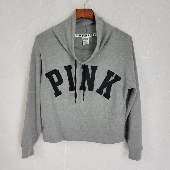 PINK Victoria's Secret Tops - PINK Victoria's Secret Womens Sweatshirt Size XS Gray Cowl Neck Cropped Pullover